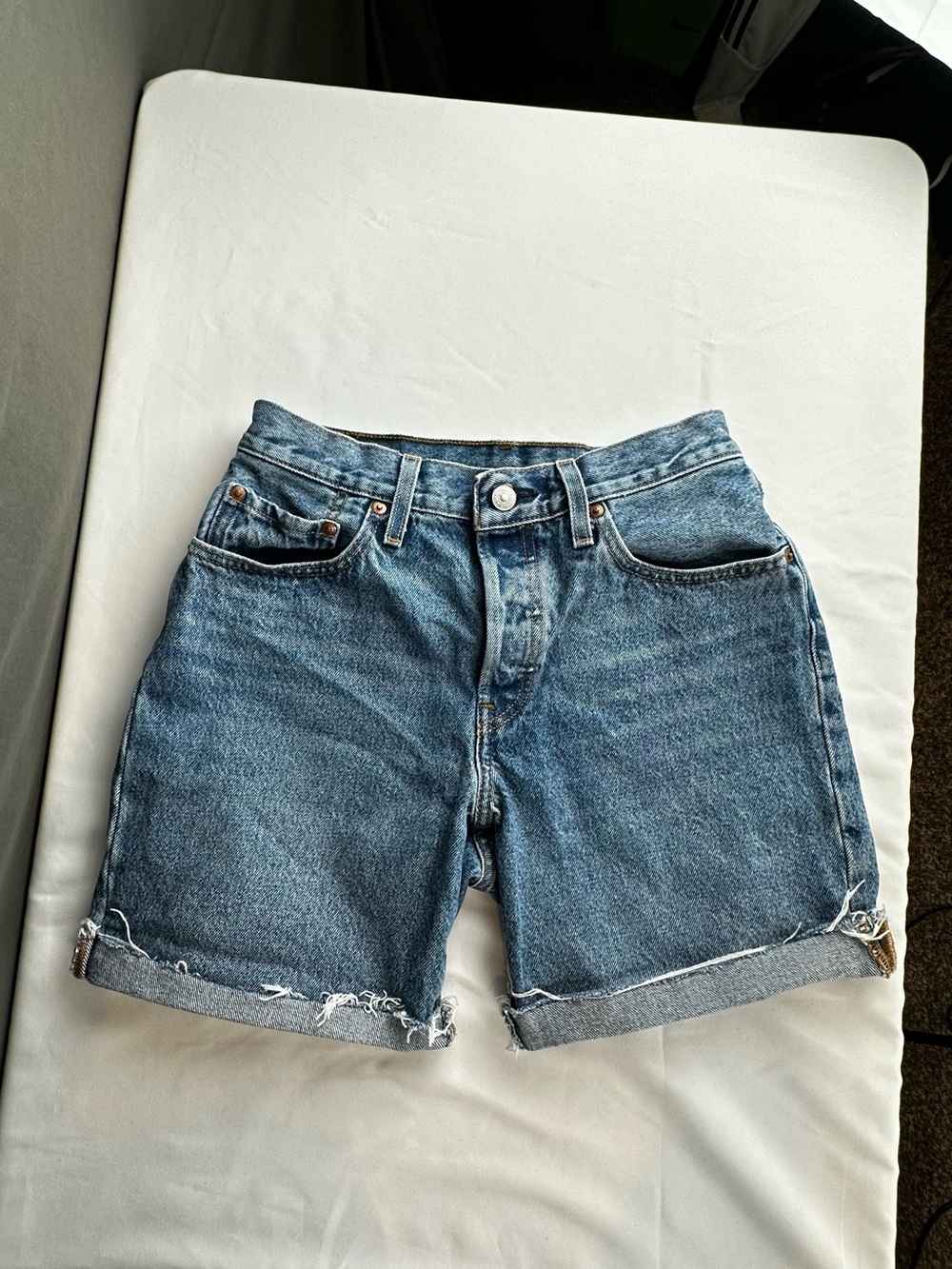 Levi's Classic Light Blue Rolled Hem Denim Shorts